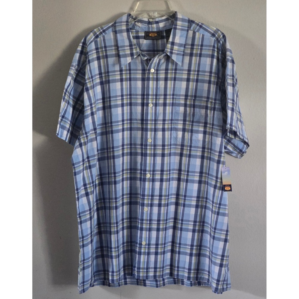 Route 66 Men Big 2XL Plaid Short Sleeve Button Up Shirt Blue Green‎ Cotton NWT